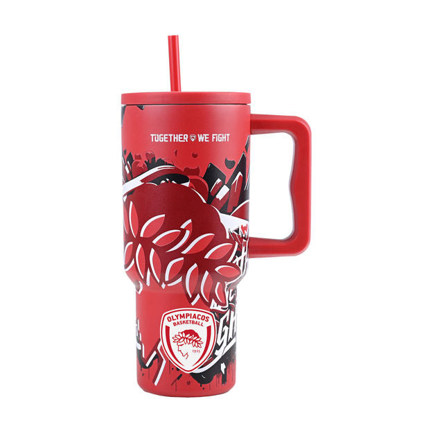 Gobelet isotherme à paille Thermos XL Édition Olympiacos BC Ensemble, on combat 900 ml